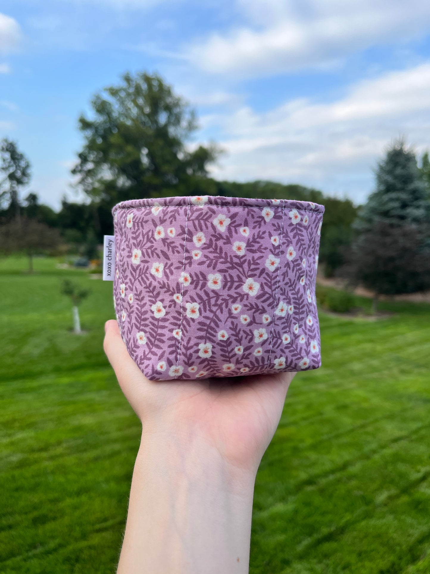 The Purple Floral with Pink Polka Dot Fabric Bowl Organizer *limited-edition*