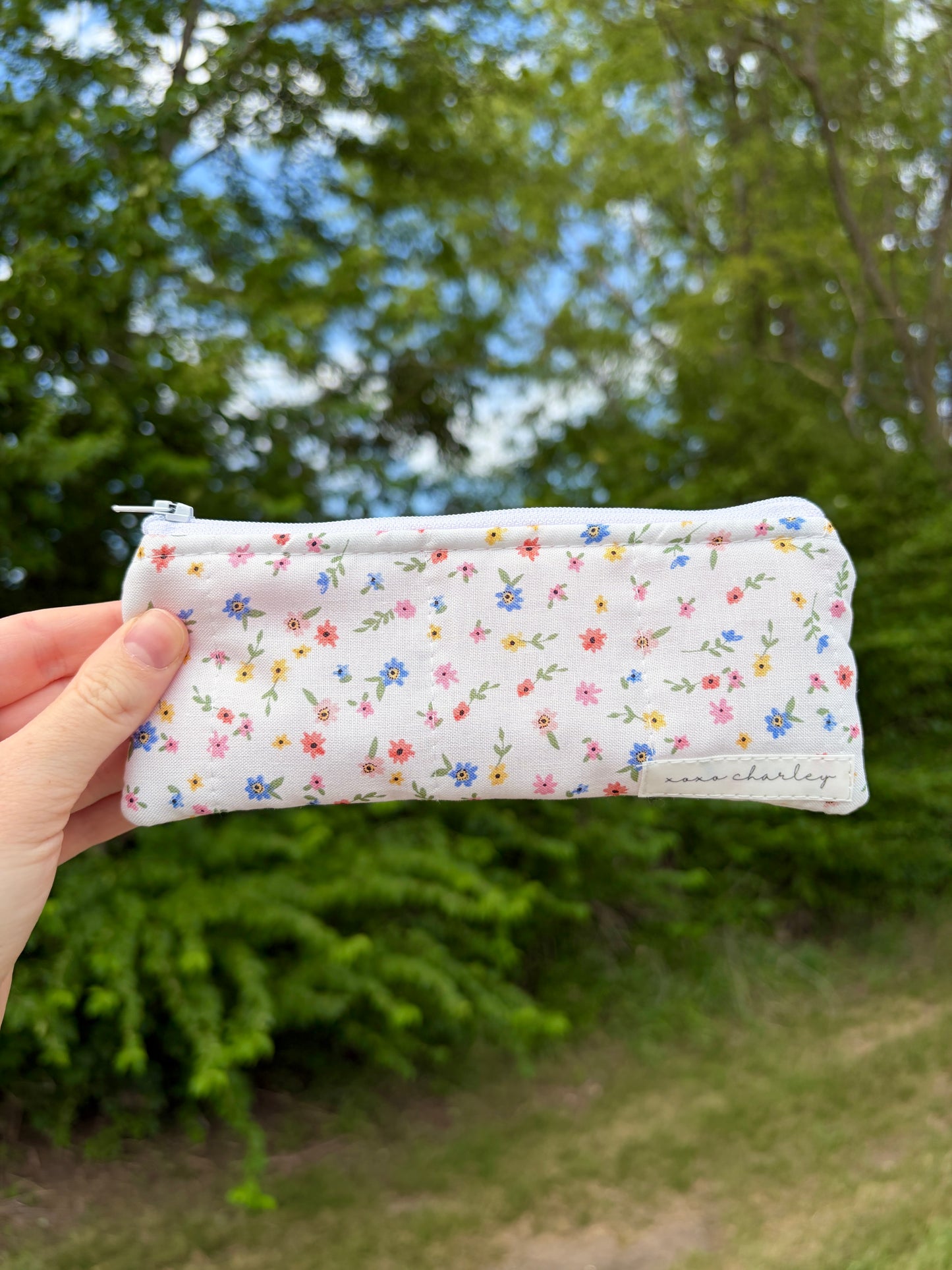 Mini Colorful Flowers Pencil & Glasses Case - Pink Gingham