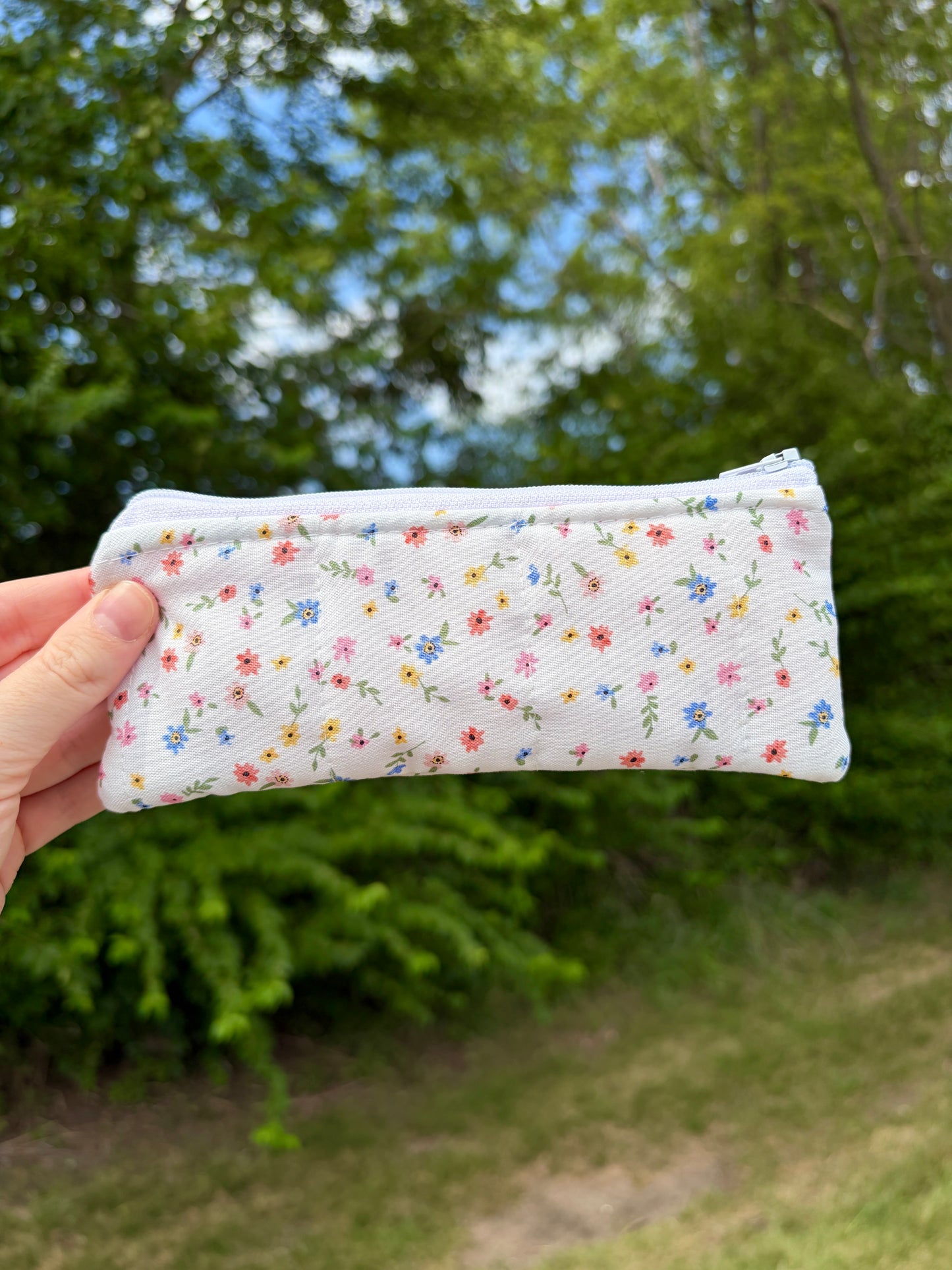 Mini Colorful Flowers Pencil & Glasses Case - Pink Gingham