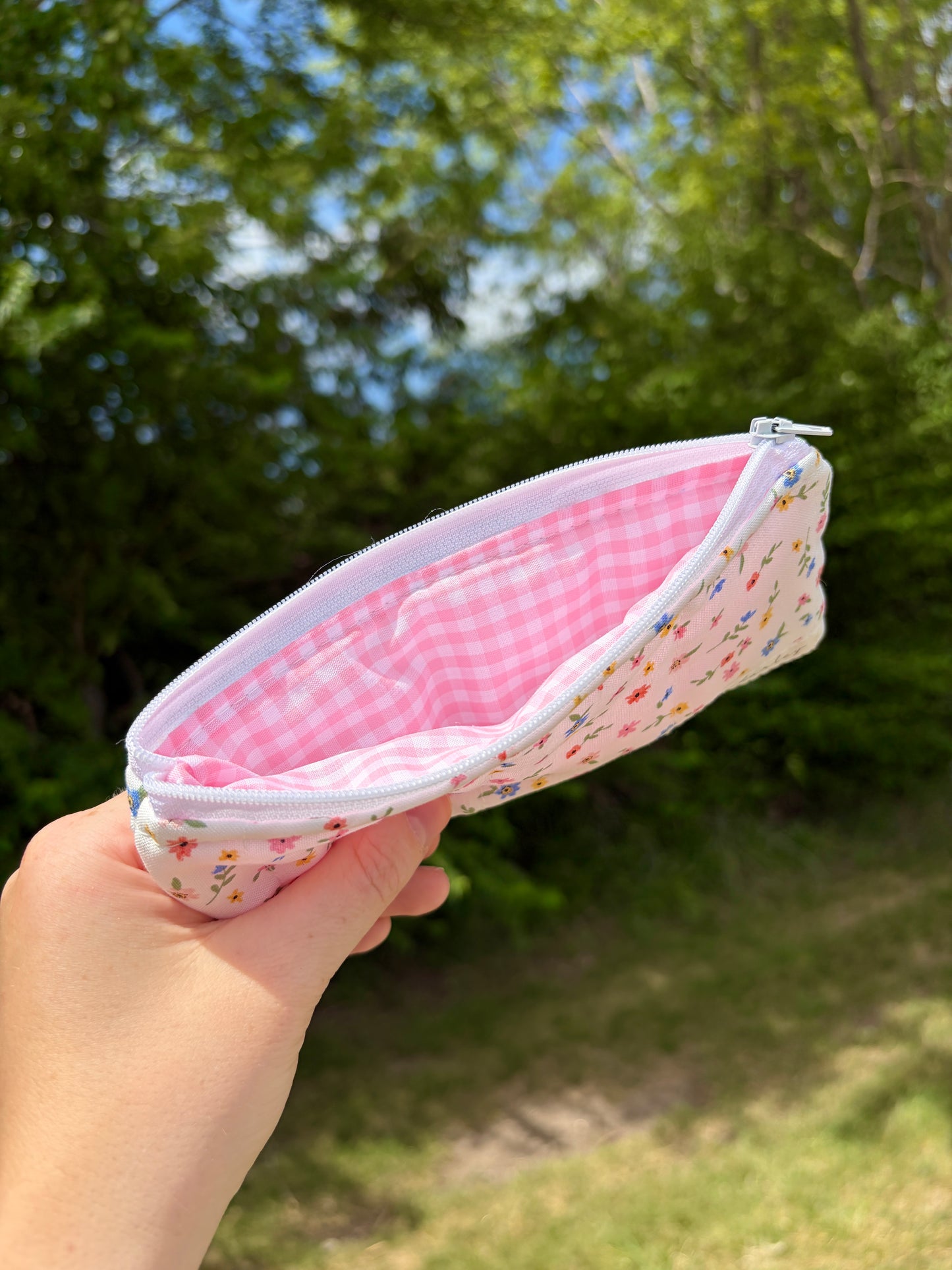 Mini Colorful Flowers Pencil & Glasses Case - Pink Gingham