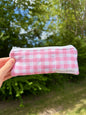 Pink Gingham Pencil & Glasses Case - Mini Colorful Flowers