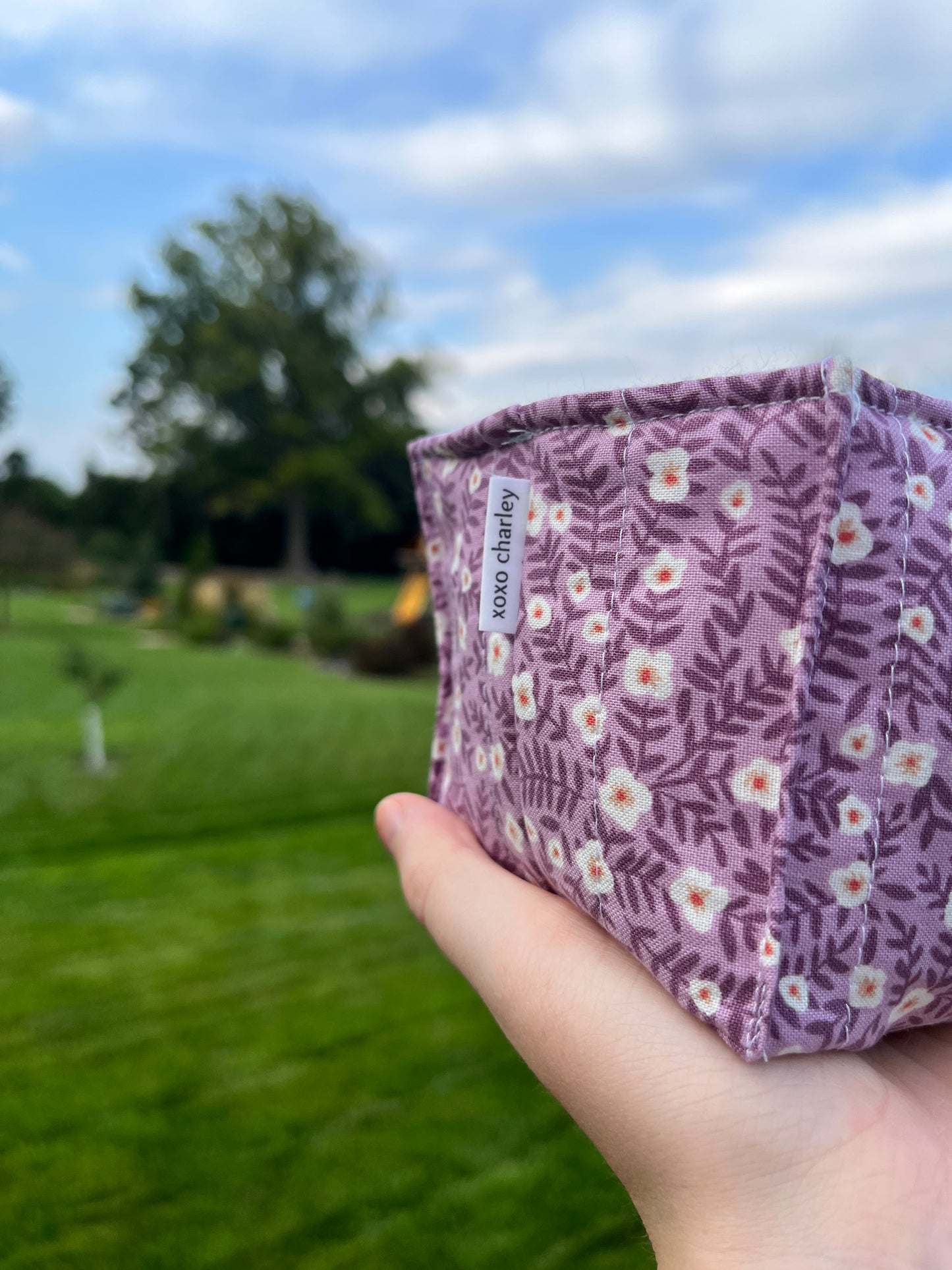 The Purple Floral with Light Pink Dots Square Fabric Bowl Organizer *limited-edition*