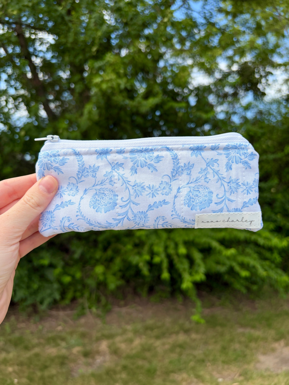 Vintage Blue Pencil & Glasses Case - Mini Colorful Flowers
