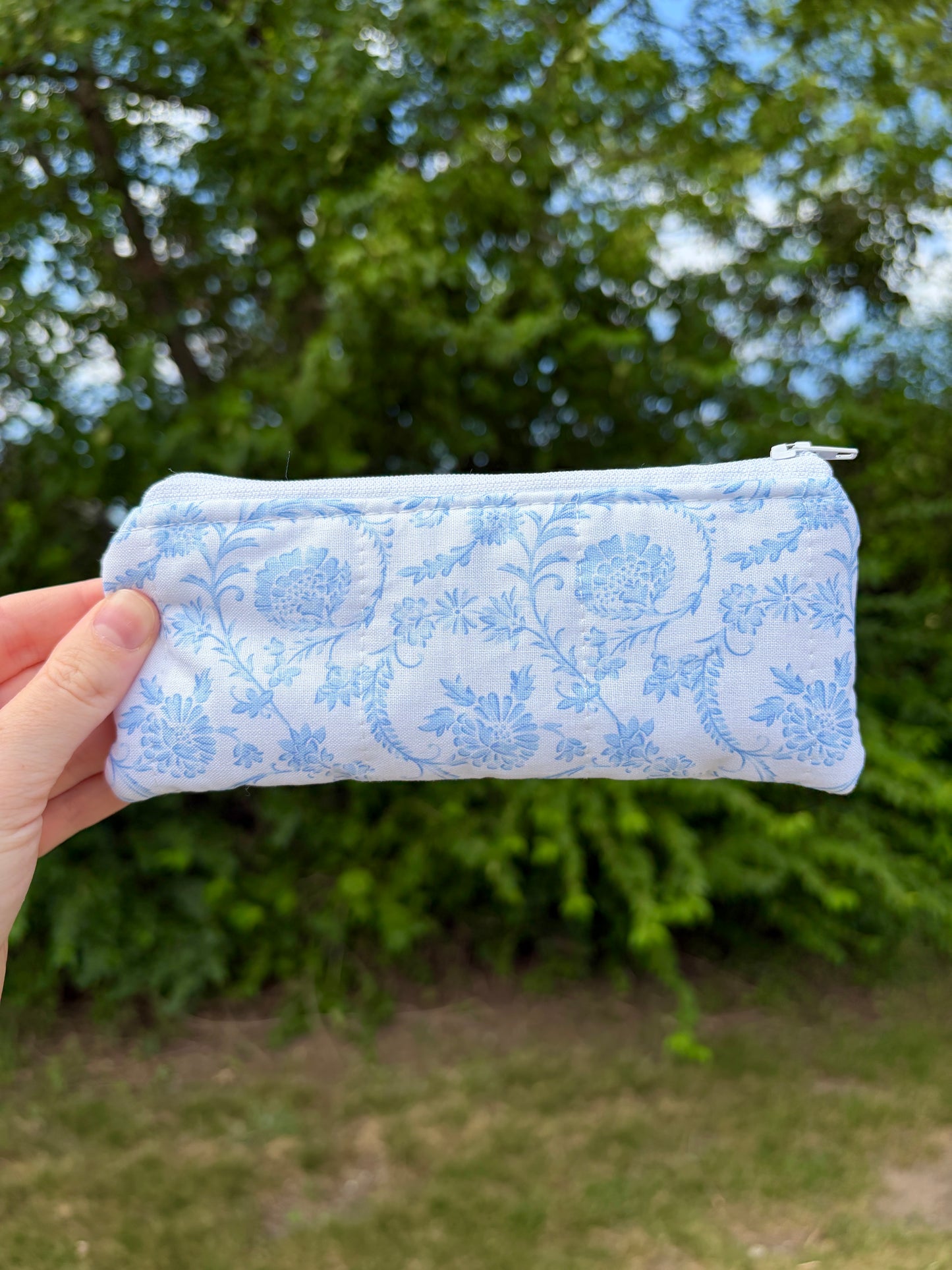 Vintage Blue Pencil & Glasses Case - Mini Colorful Flowers