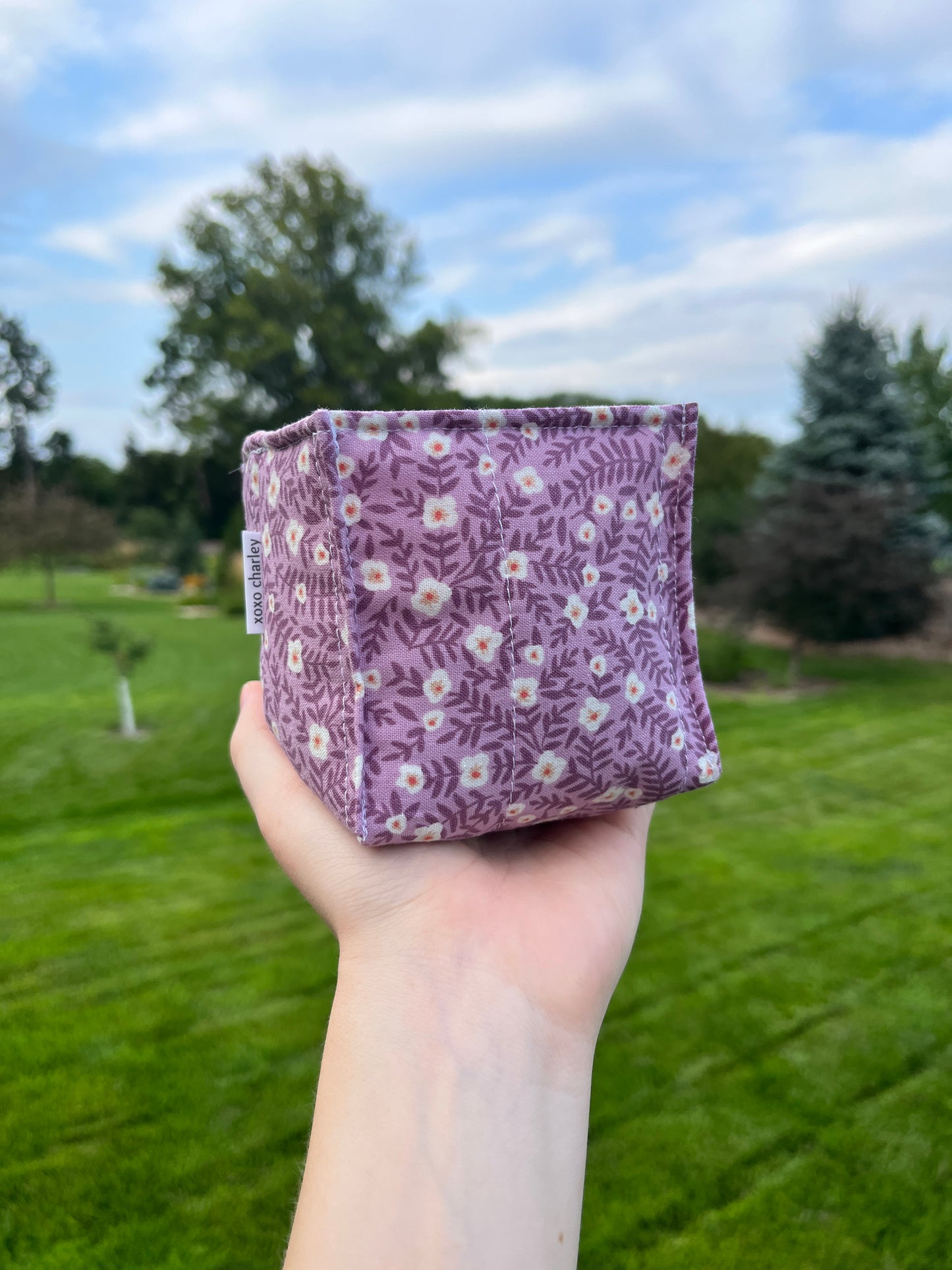 The Purple Floral with Light Pink Square Fabric Bowl Organizer *limited-edition*