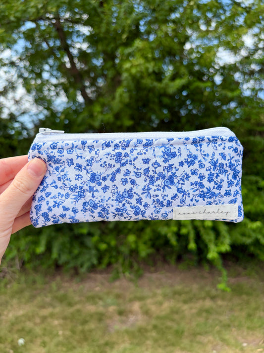 Royal Blue Floral Pencil & Glasses Case - Mini Colorful Flowers