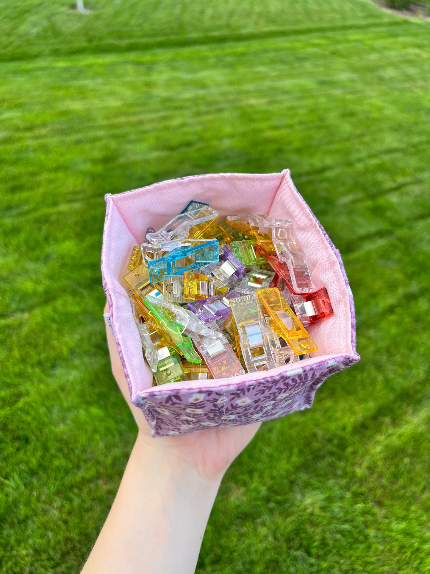 The Purple Floral with Light Pink Square Fabric Bowl Organizer *limited-edition*
