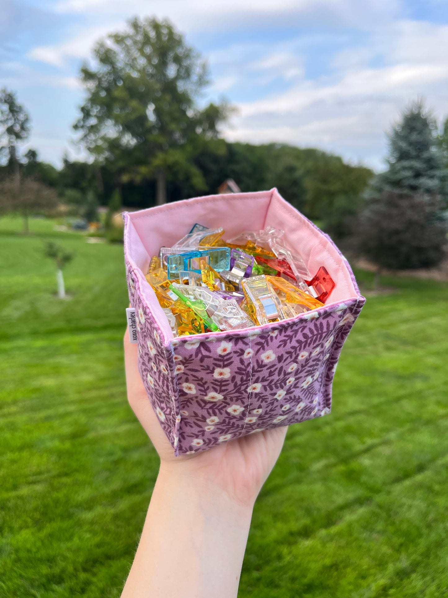 The Purple Floral with Light Pink Square Fabric Bowl Organizer *limited-edition*