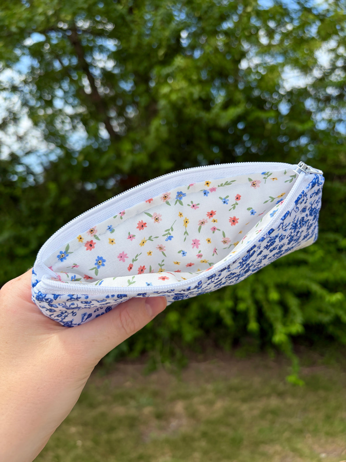 Royal Blue Floral Pencil & Glasses Case - Mini Colorful Flowers