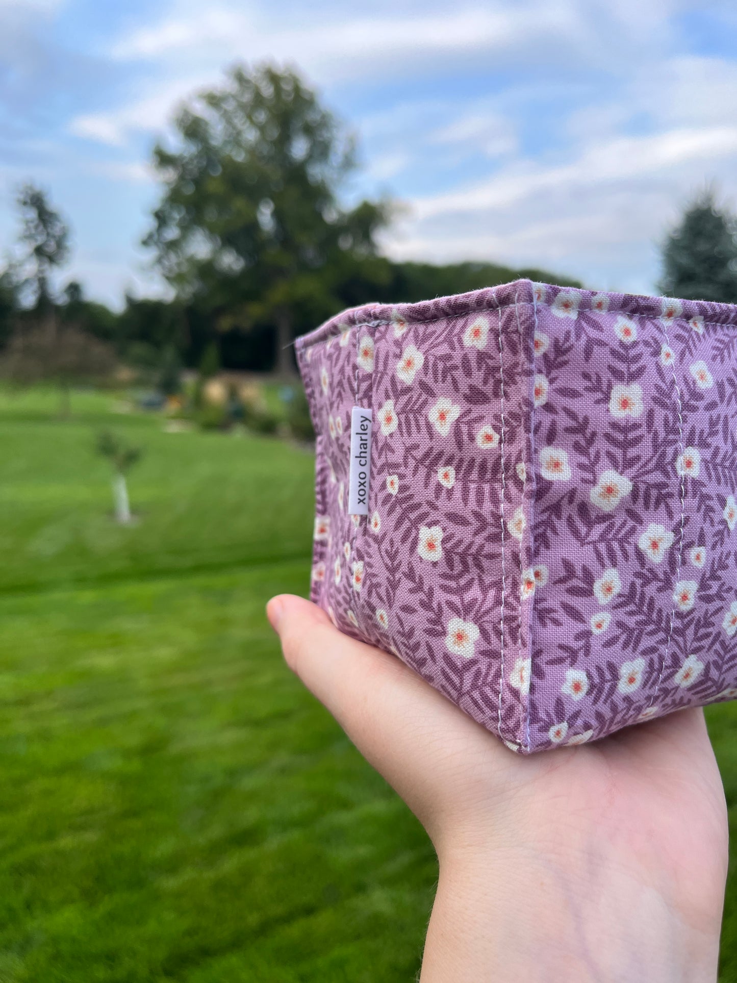 The Purple Floral with Light Pink Square Fabric Bowl Organizer *limited-edition*