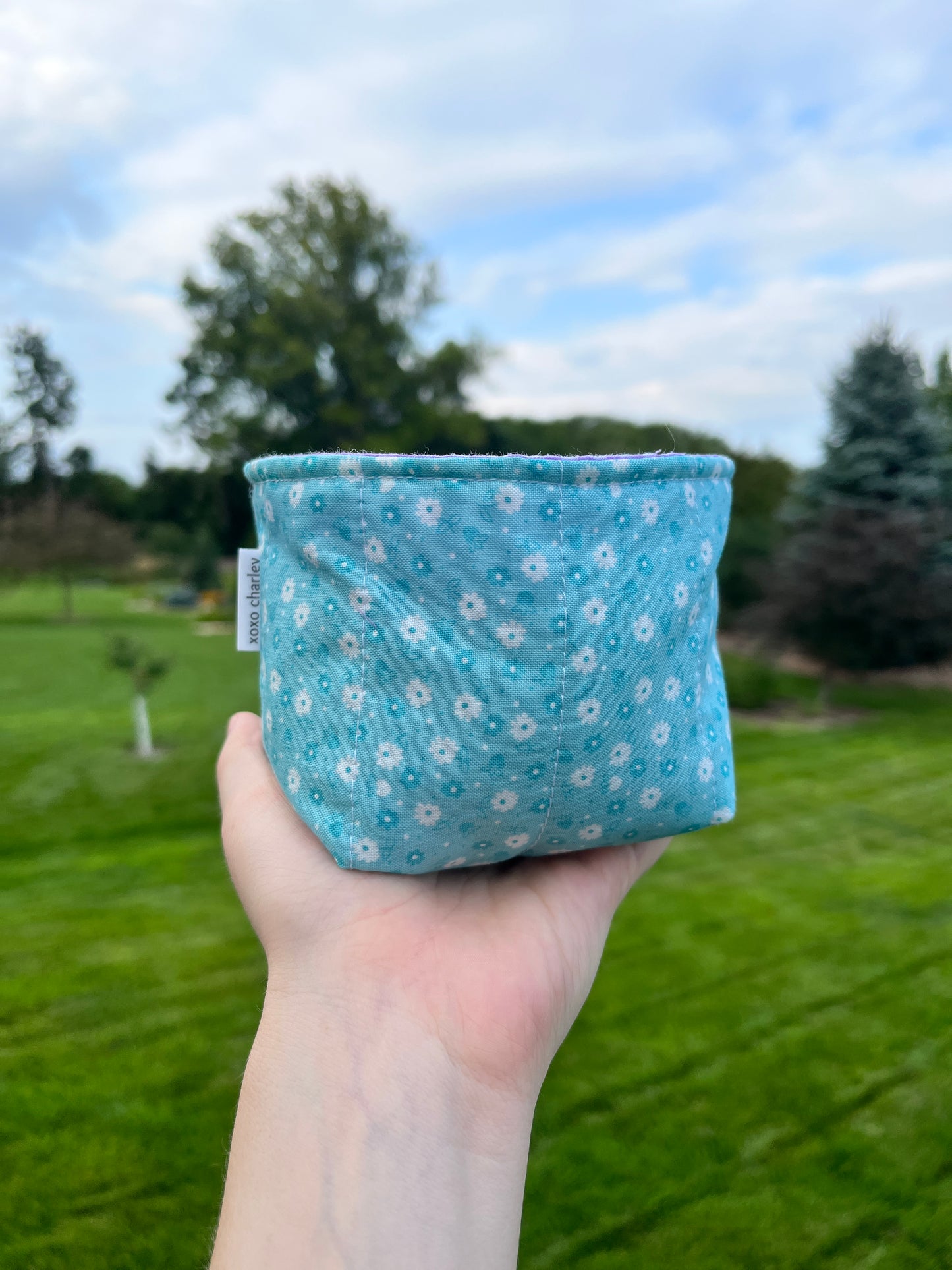 The Blue Floral with Purple Gingham Fabric Bowl Organizer *limited-edition*