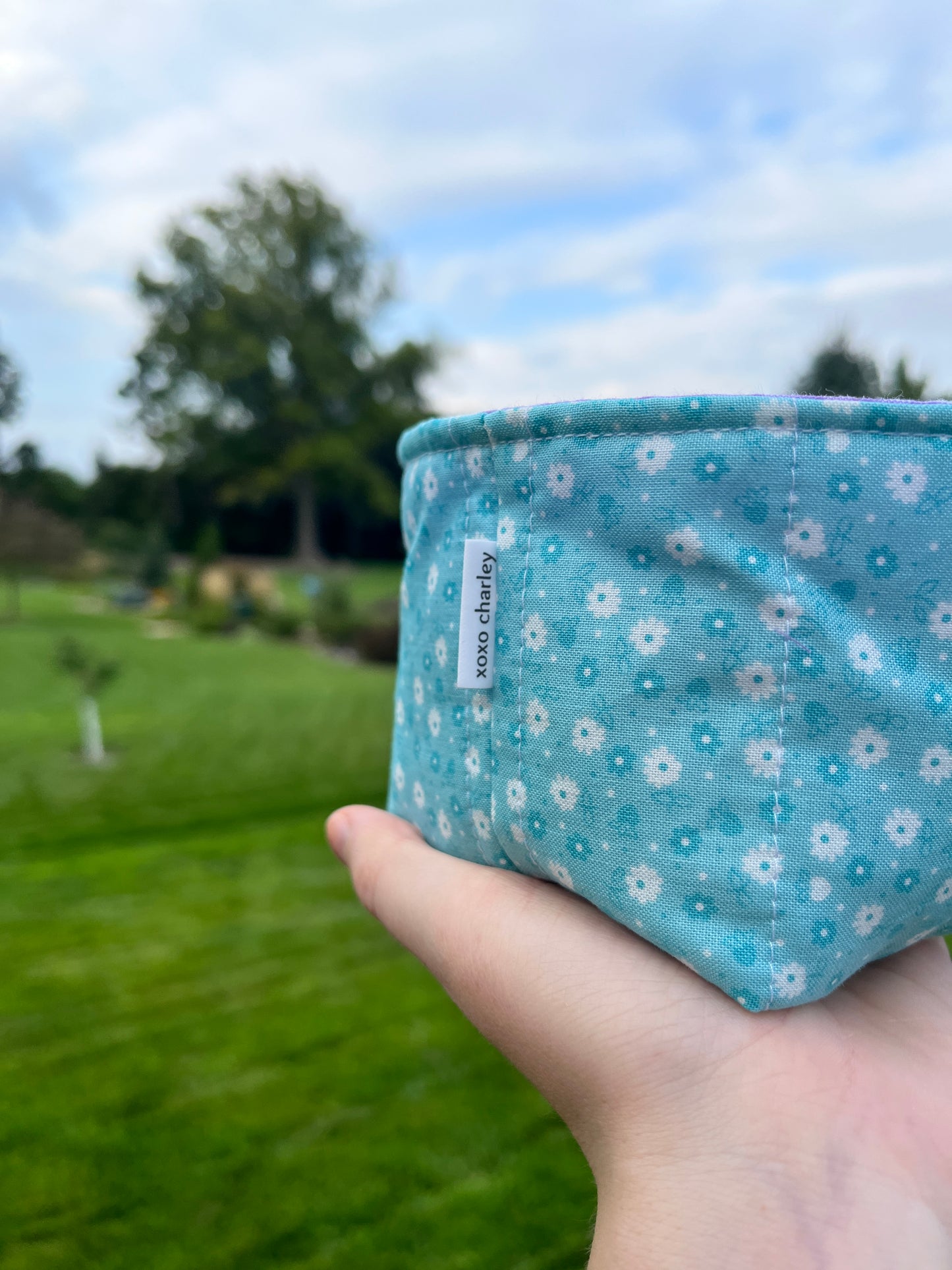 The Blue Floral with Purple Gingham Fabric Bowl Organizer *limited-edition*