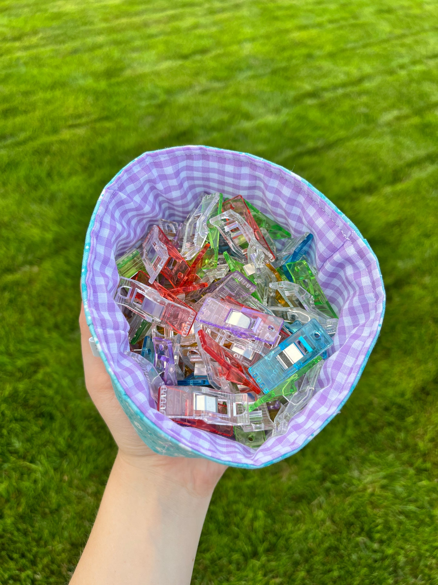 The Blue Floral with Purple Gingham Fabric Bowl Organizer *limited-edition*