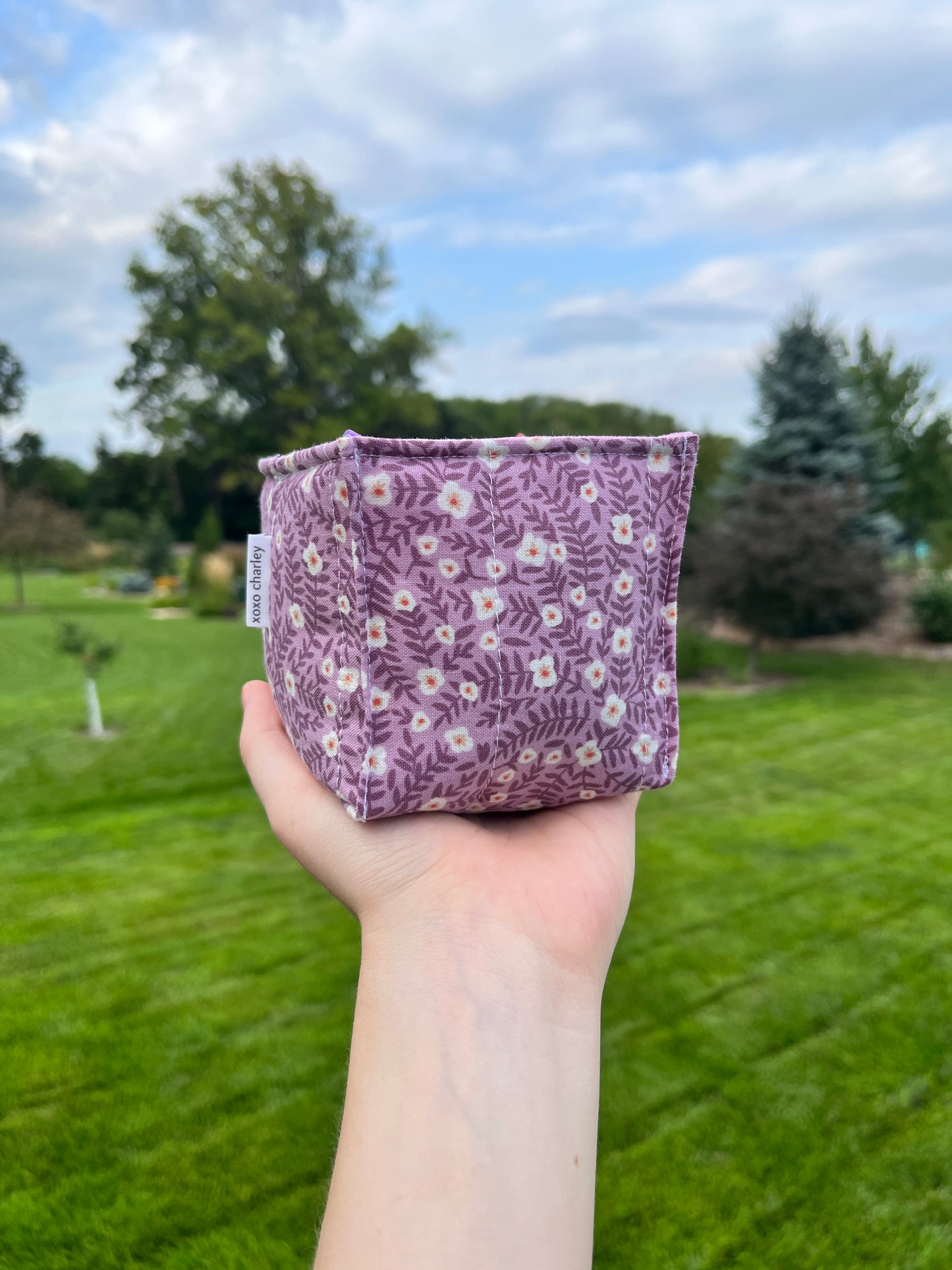 The Purple Floral with Pink Polka Dot Square Fabric Bowl Organizer *limited-edition*