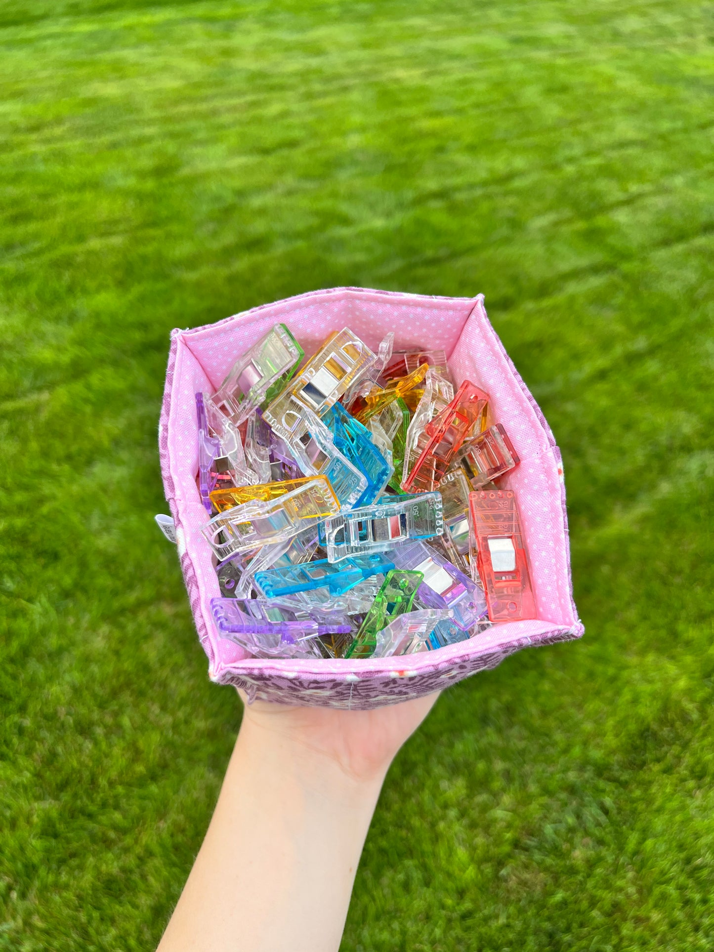 The Purple Floral with Pink Polka Dot Square Fabric Bowl Organizer *limited-edition*