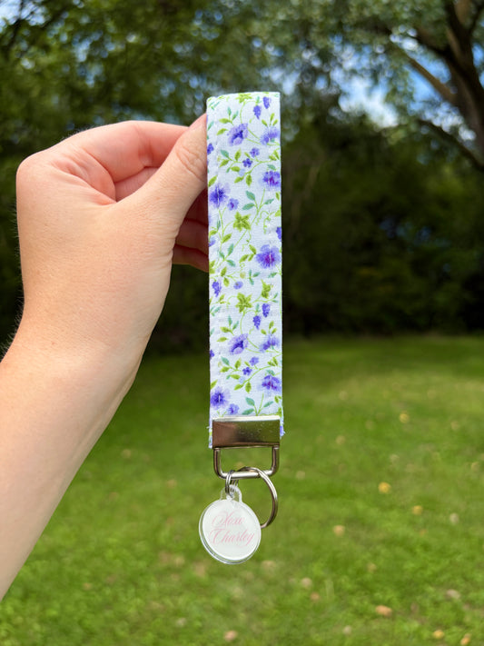 Purple Floral Premium Keychain Wristlet