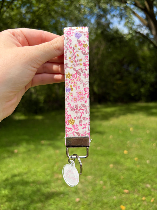 Ditsy Picnic Pink Premium Keychain Wristlet