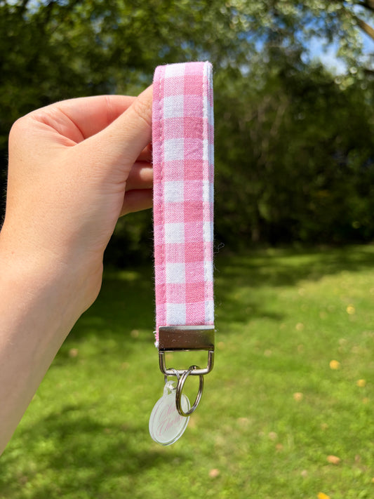 Pink Gingham Premium Keychain Wristlet