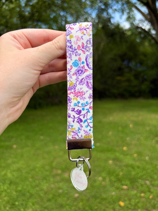 Ditsy Picnic Purple Premium Keychain Wristlet