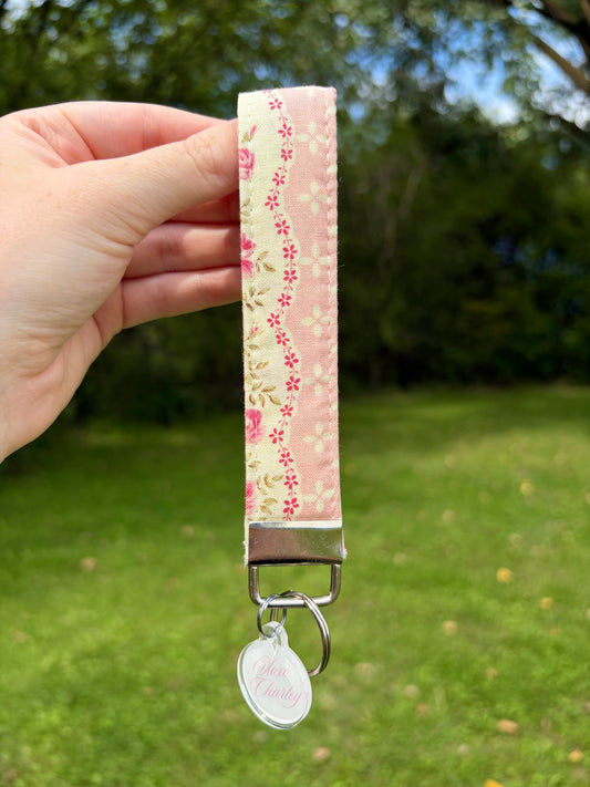 Pink & Yellow Floral Premium Keychain Wristlet
