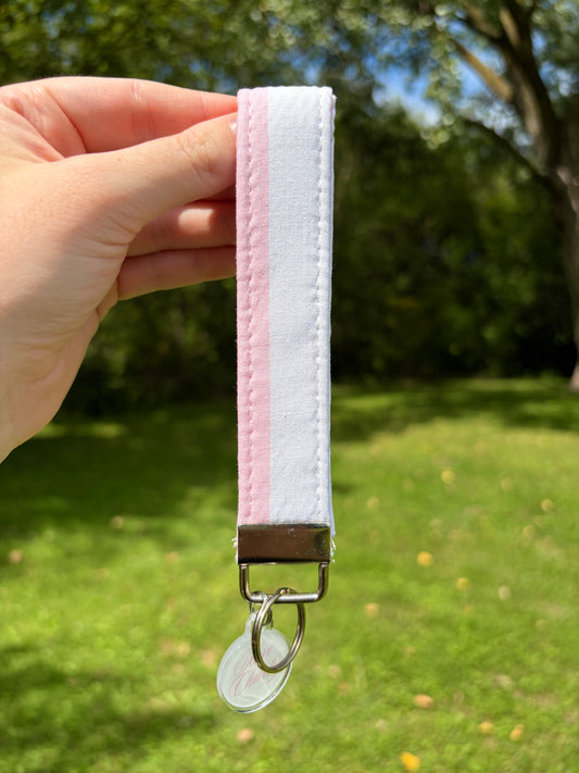 Pink & White Stripe Premium Keychain Wristlet