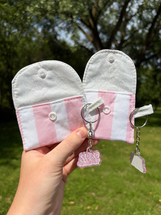 Pink & White Stripes Earbuds Case