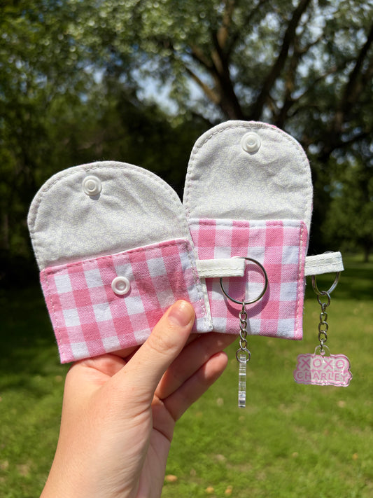 Pink Gingham Earbuds Case