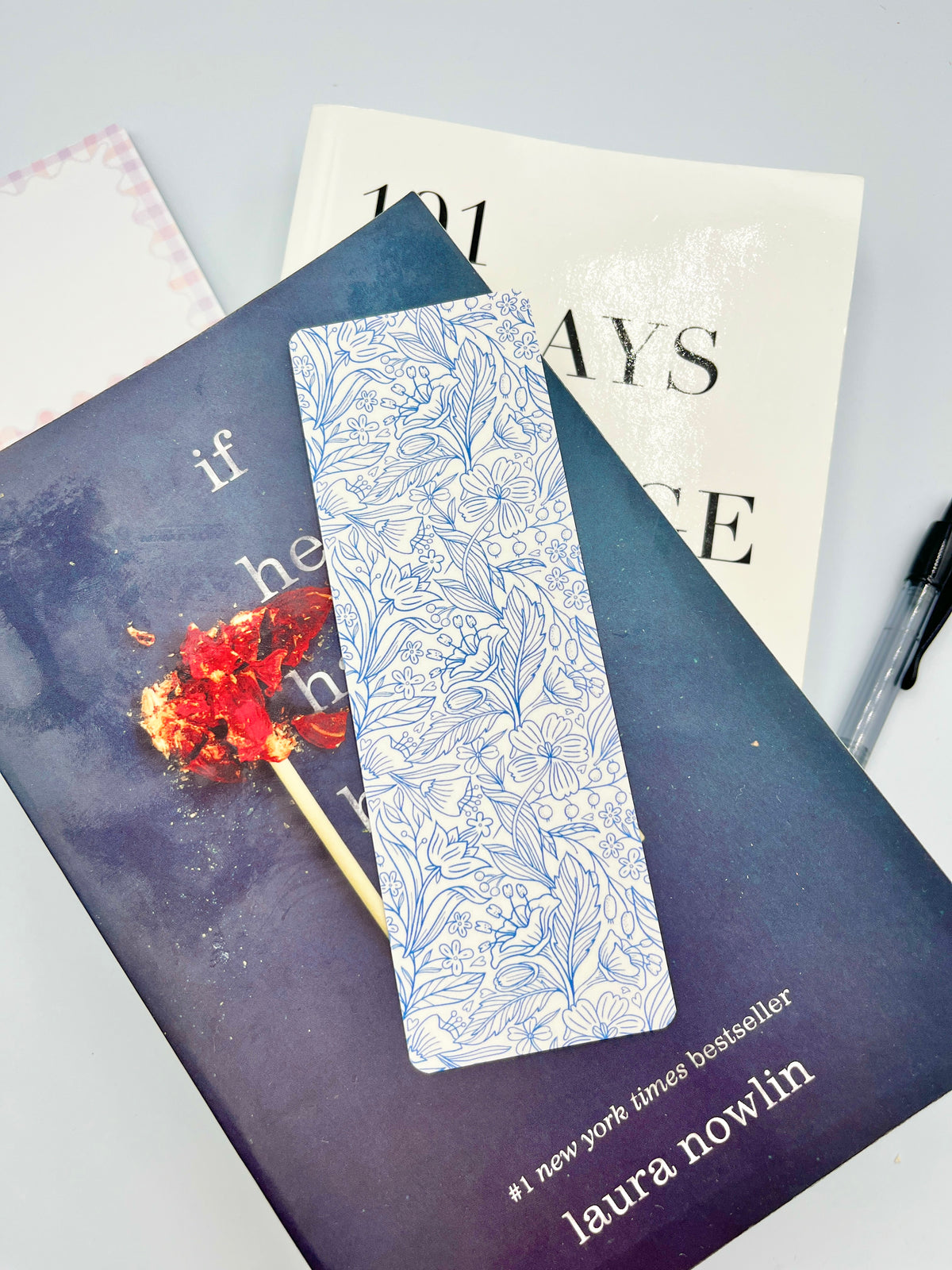 Blue doodle-pattern bookmark with rectangular shape