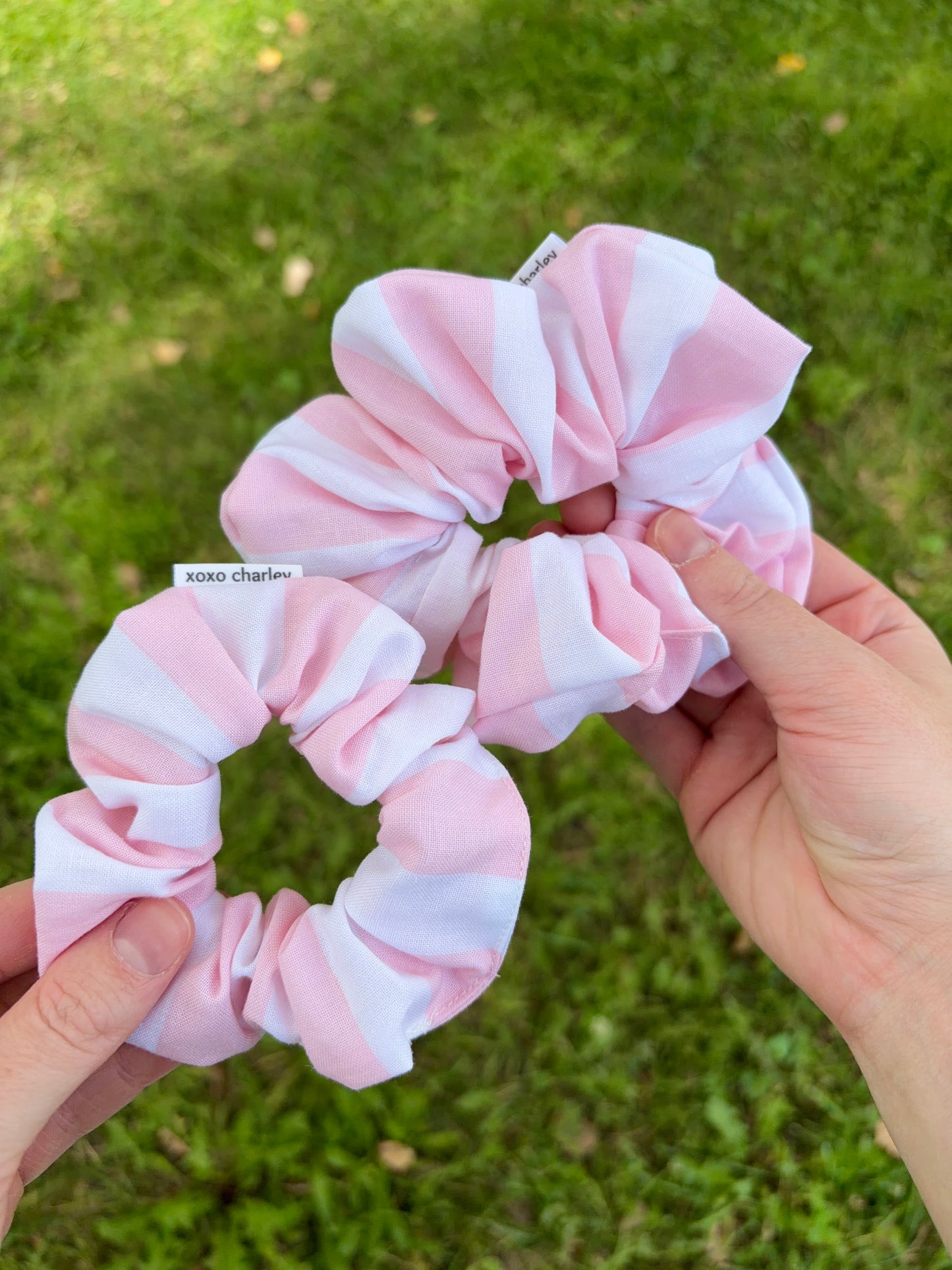 Pink & White Stripes Cotton Scrunchie