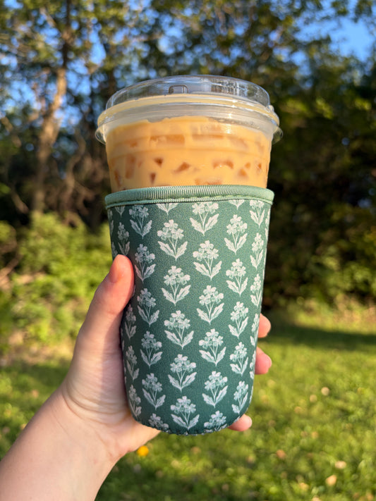Medium Green Floral Cup Sleeve *limited-edition*