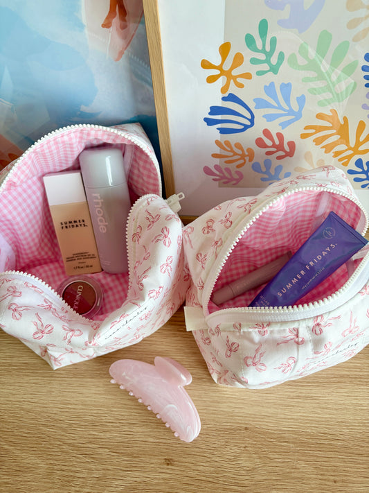 Mini Pink Bows Makeup Bag - Pink Gingham