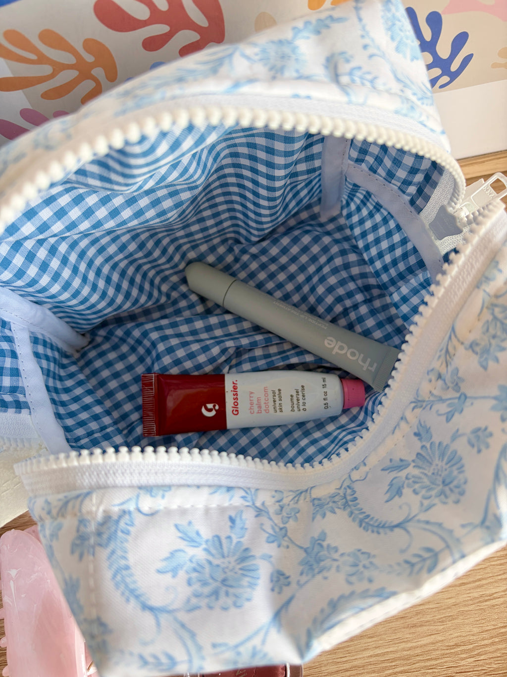 Vintage Blue Makeup Bag - Blue Gingham