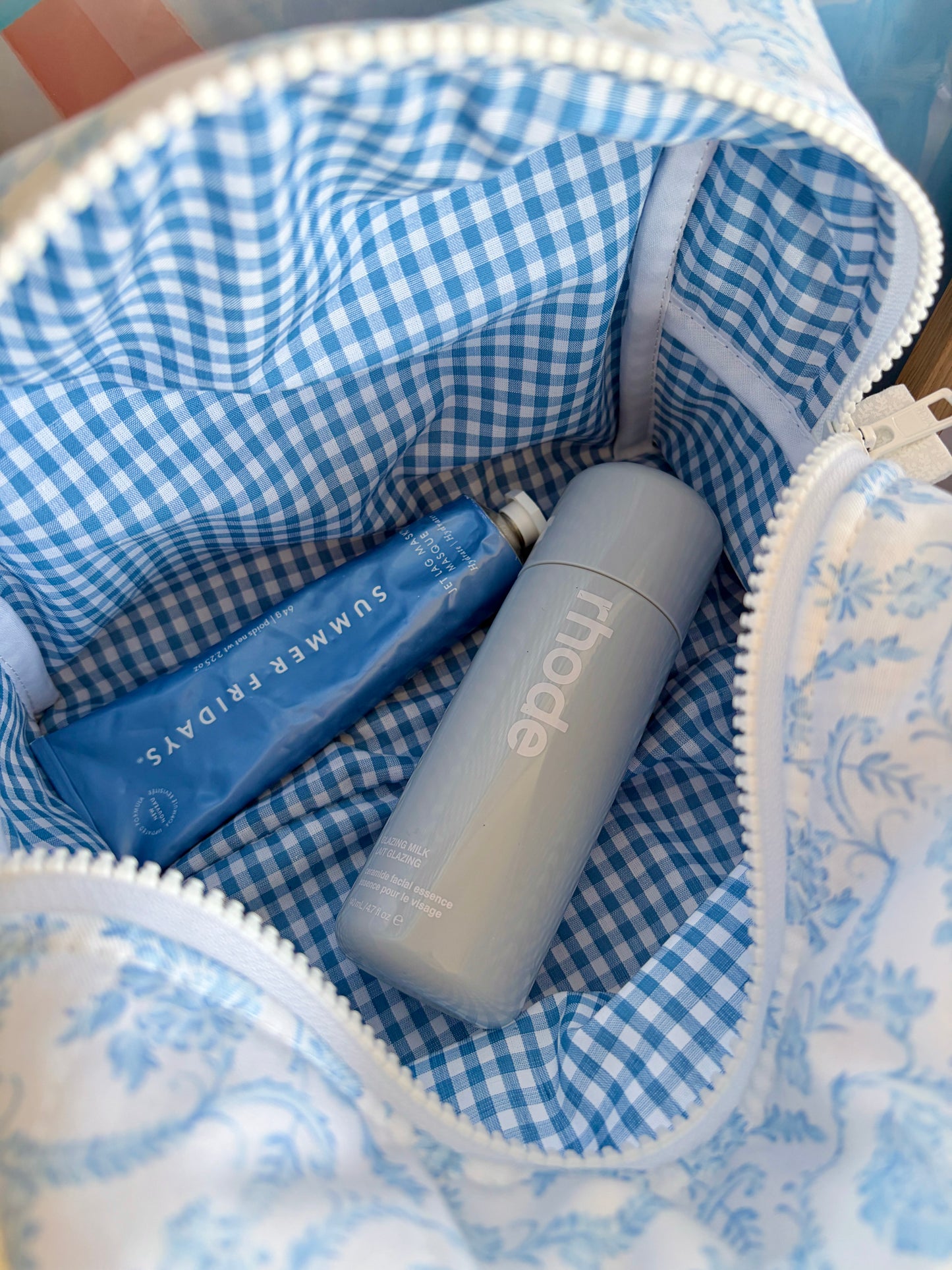 Vintage Blue Makeup Bag - Blue Gingham