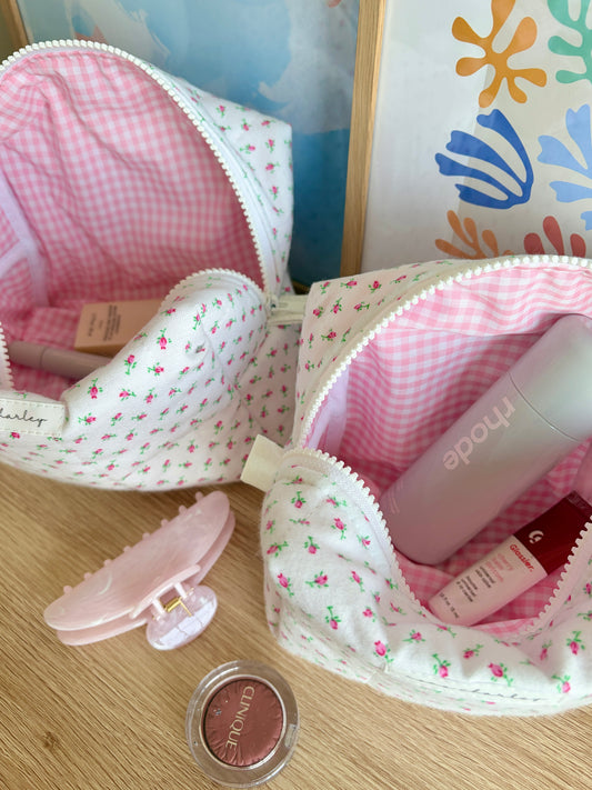 Mini Roses Makeup Bag - Pink Gingham