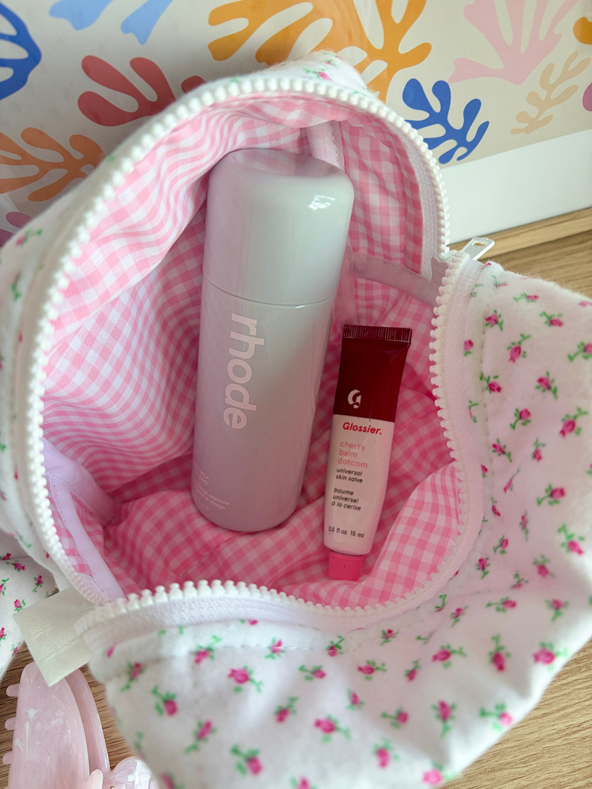 Mini Roses Makeup Bag - Pink Gingham