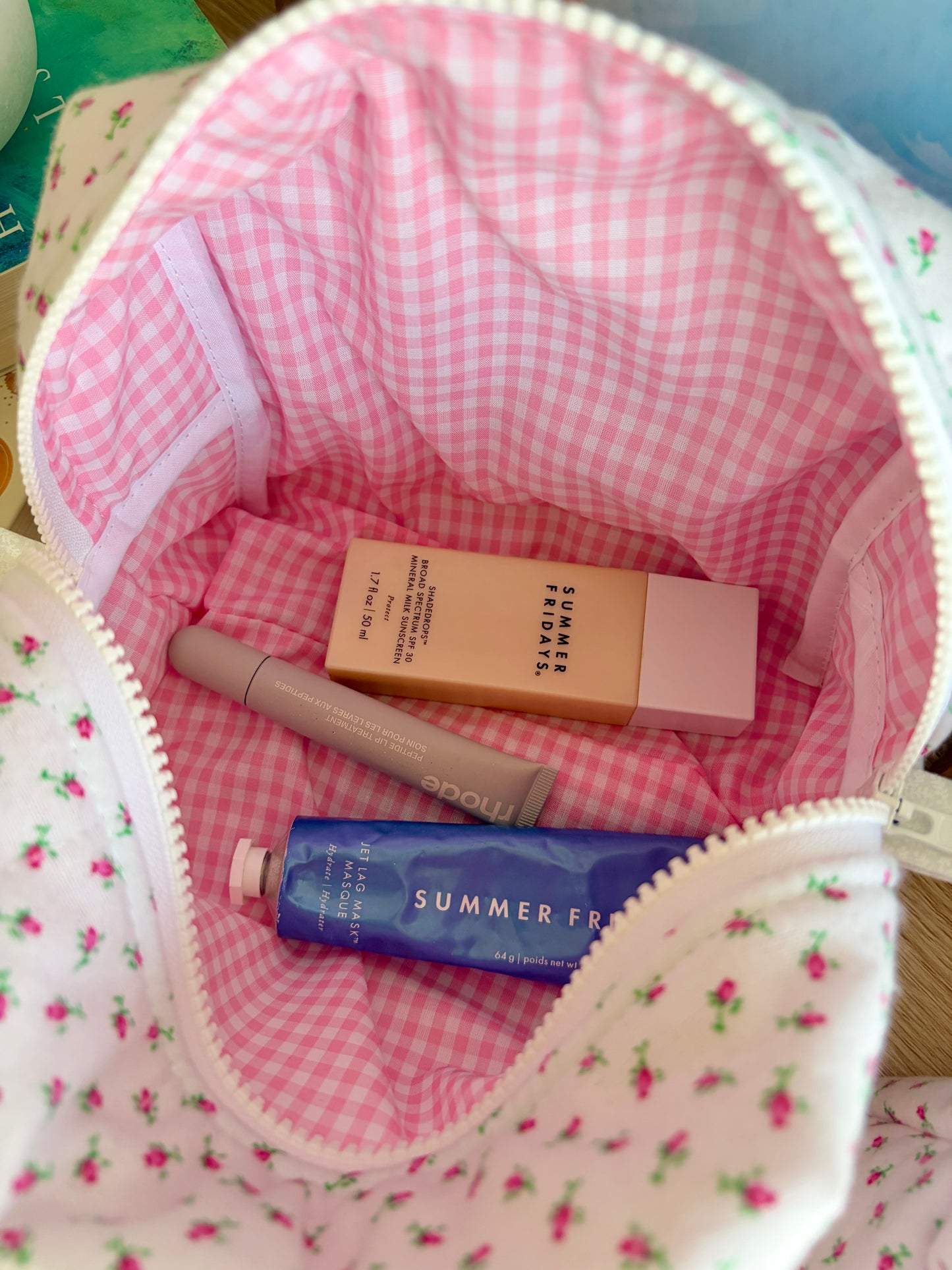 Mini Roses Makeup Bag - Pink Gingham