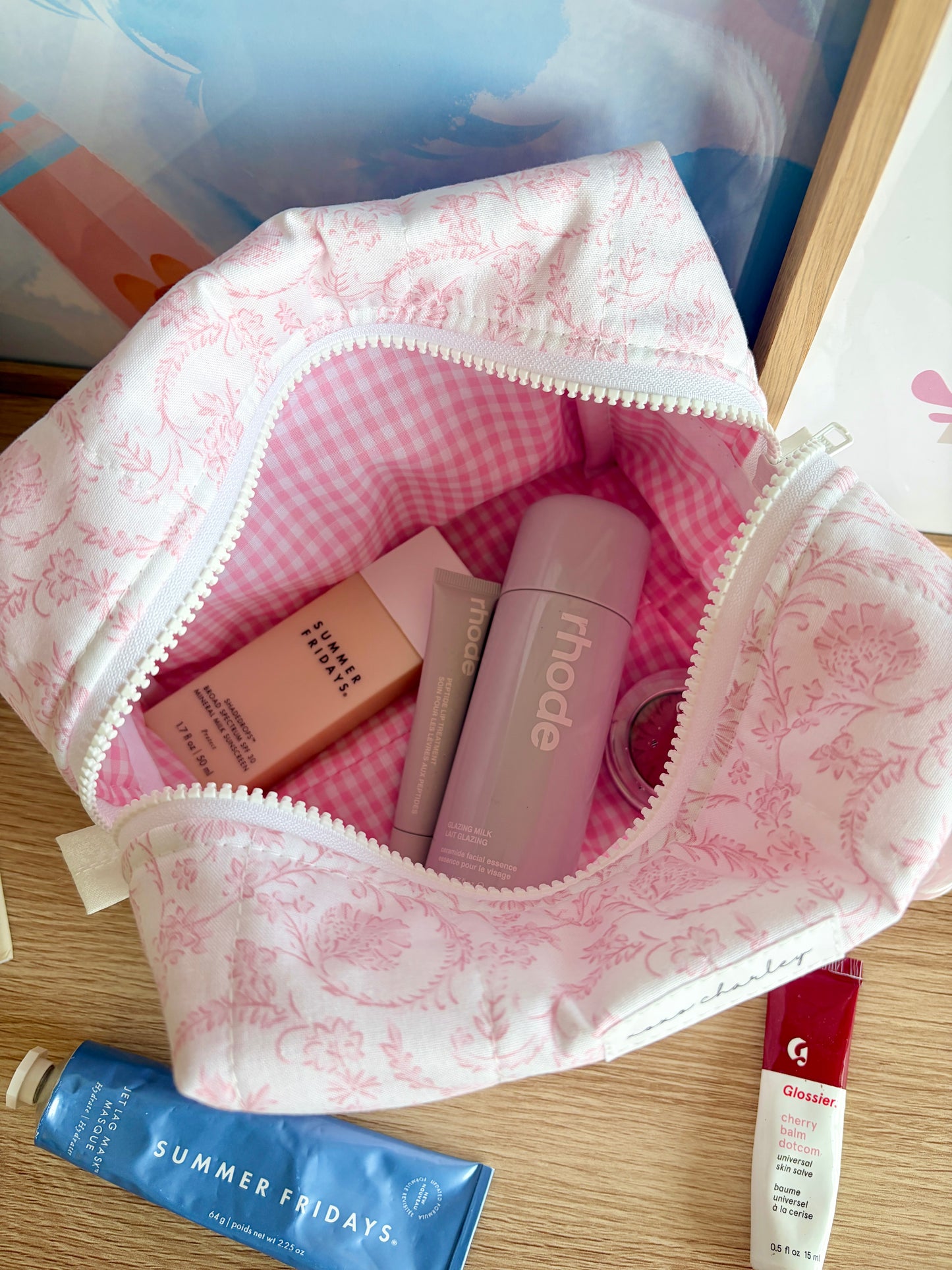 Vintage Pink Makeup Bag - Pink Gingham