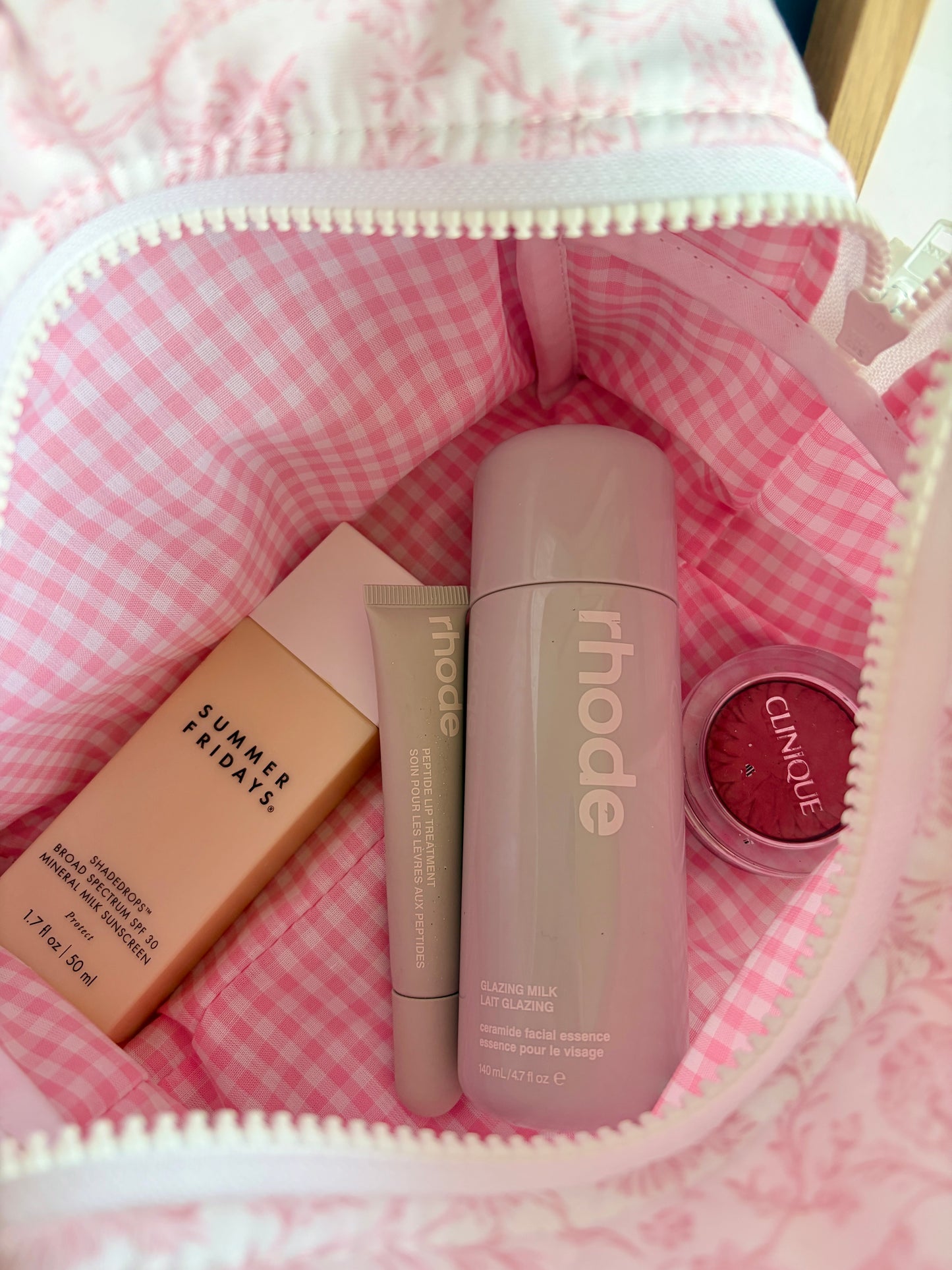 Vintage Pink Makeup Bag - Pink Gingham
