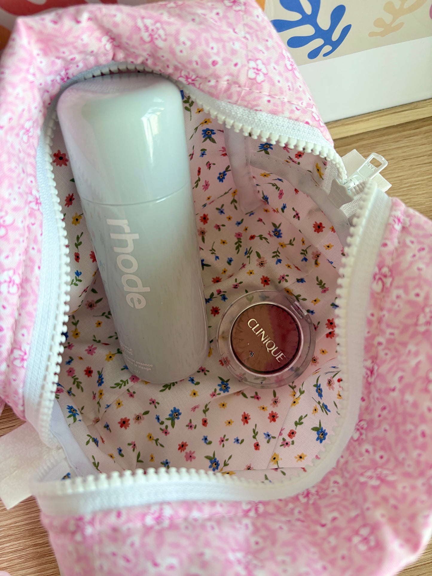 Pink Hawaiian Makeup Bag - Mini Colorful Flowers