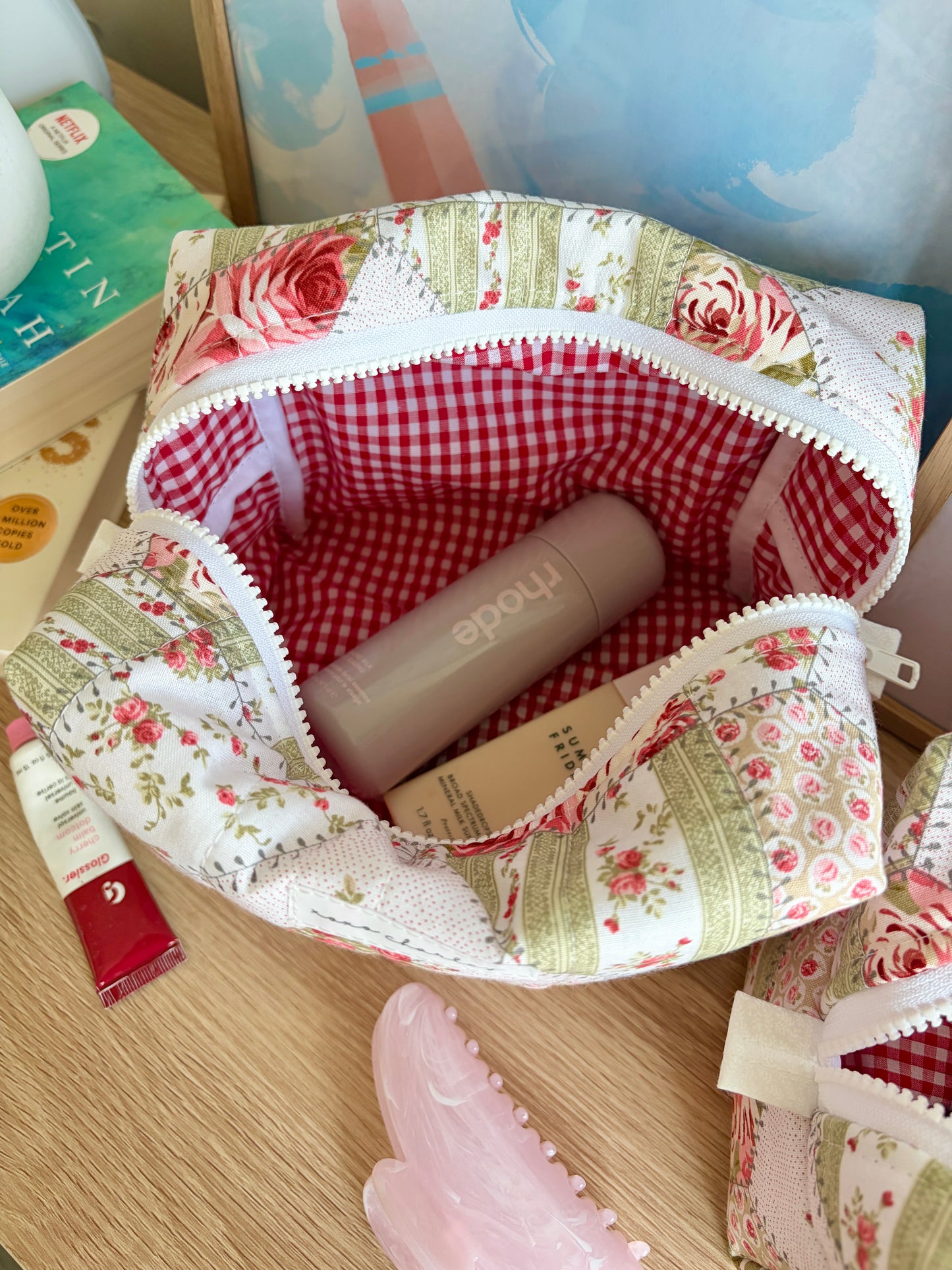 Rosette Makeup Bag - Red Gingham