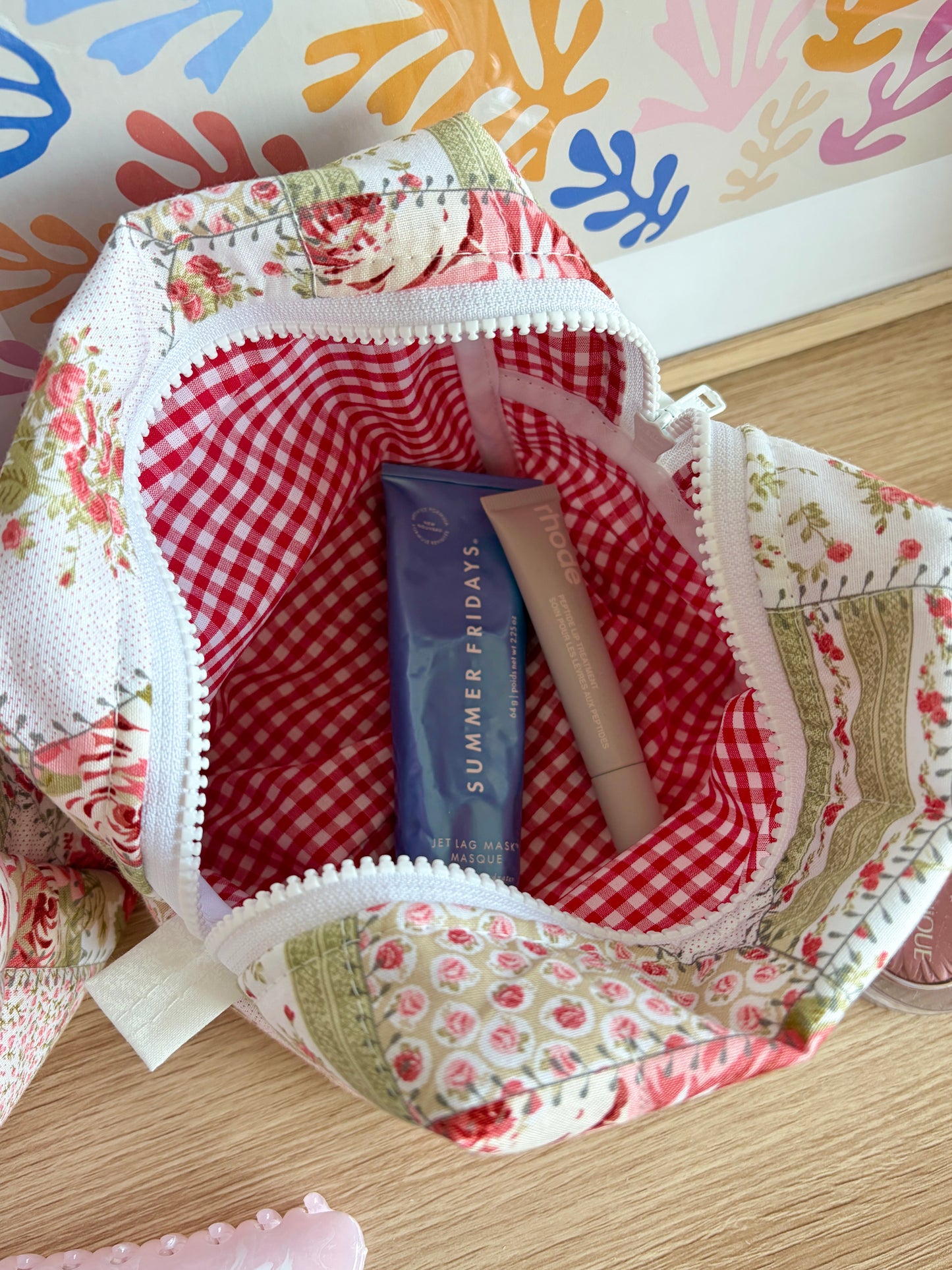 Rosette Makeup Bag - Red Gingham