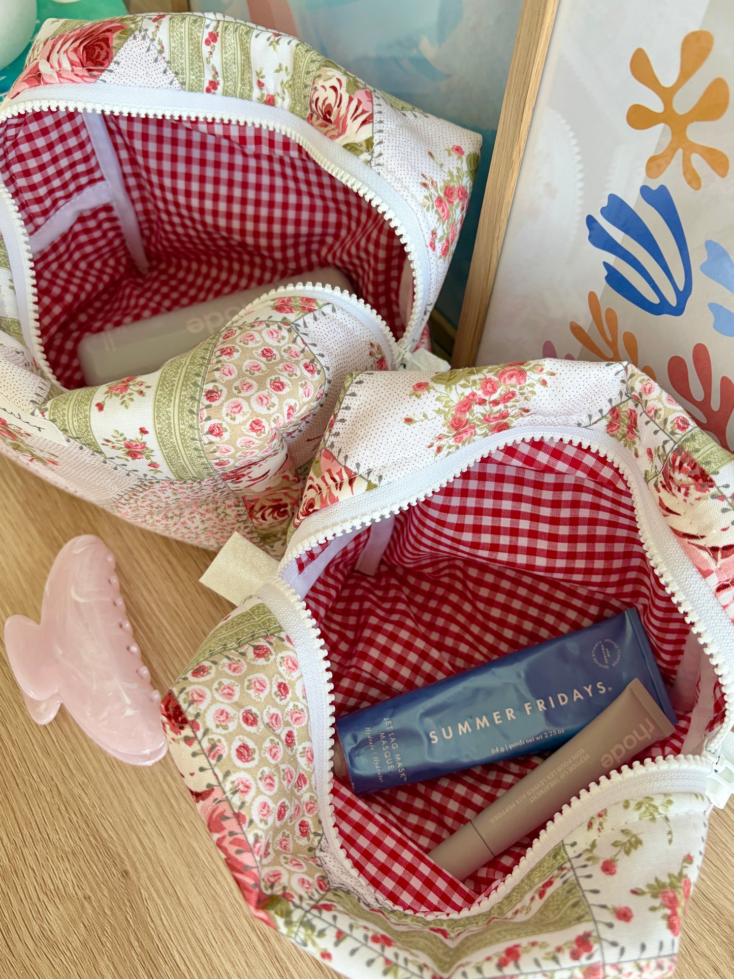 Rosette Makeup Bag - Red Gingham