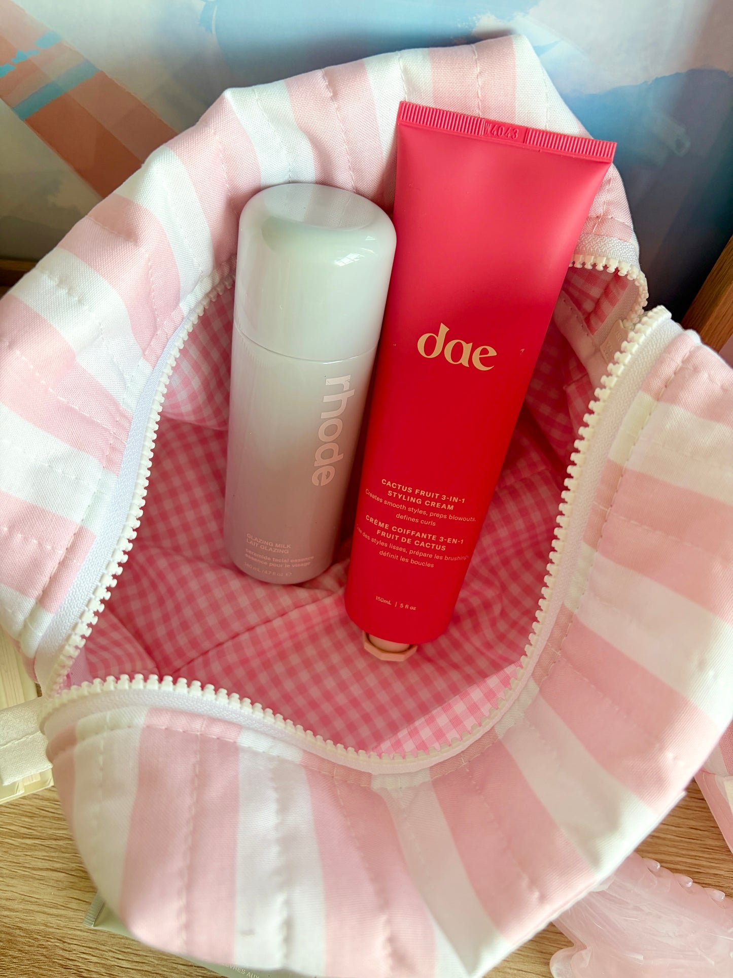 Pink & White Stripe Makeup Bag - Pink Gingham