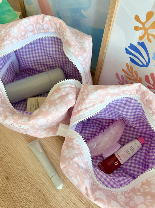 Floral Ballerina Makeup Bag - Purple Gingham