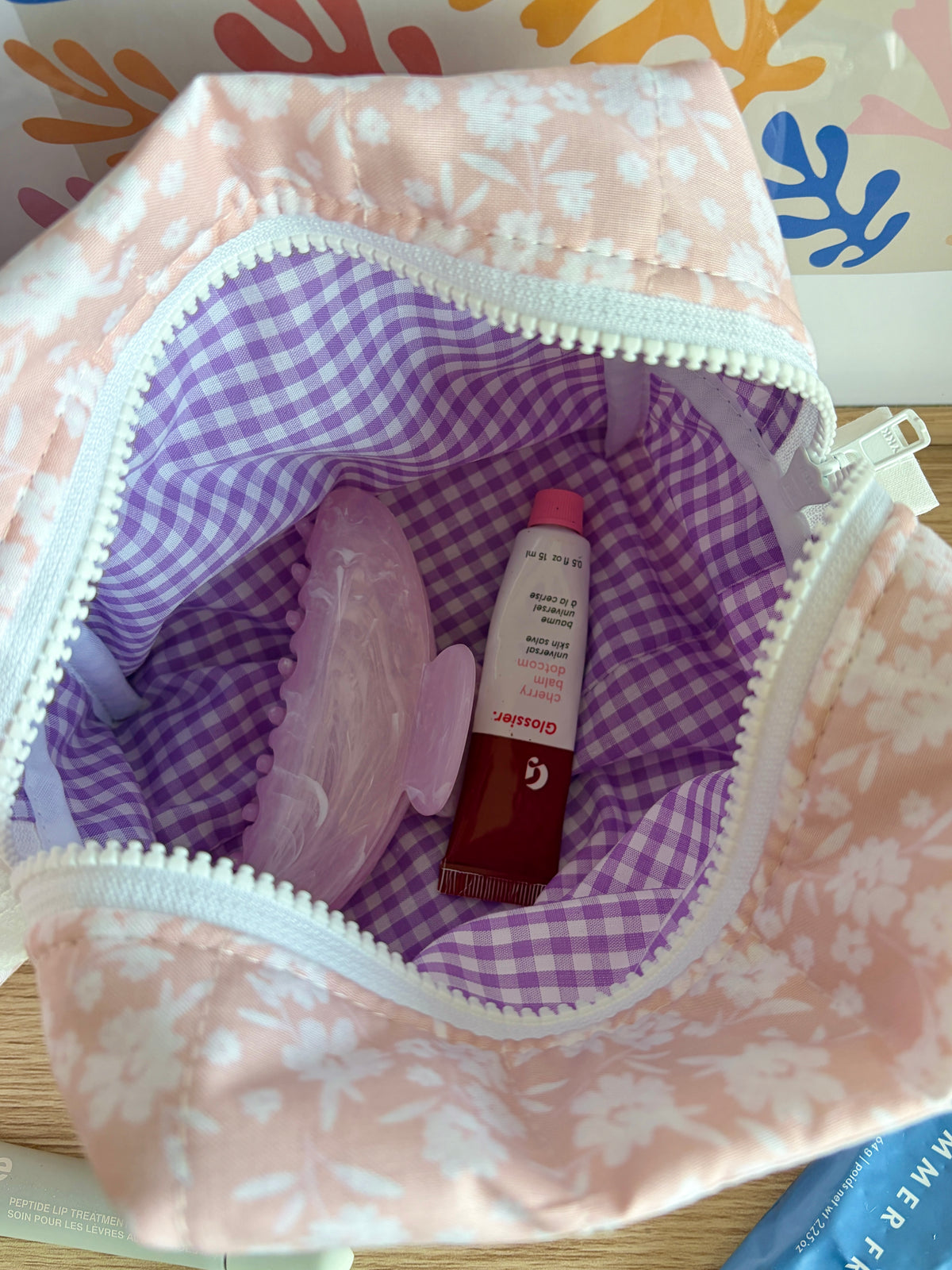 Floral Ballerina Makeup Bag - Purple Gingham