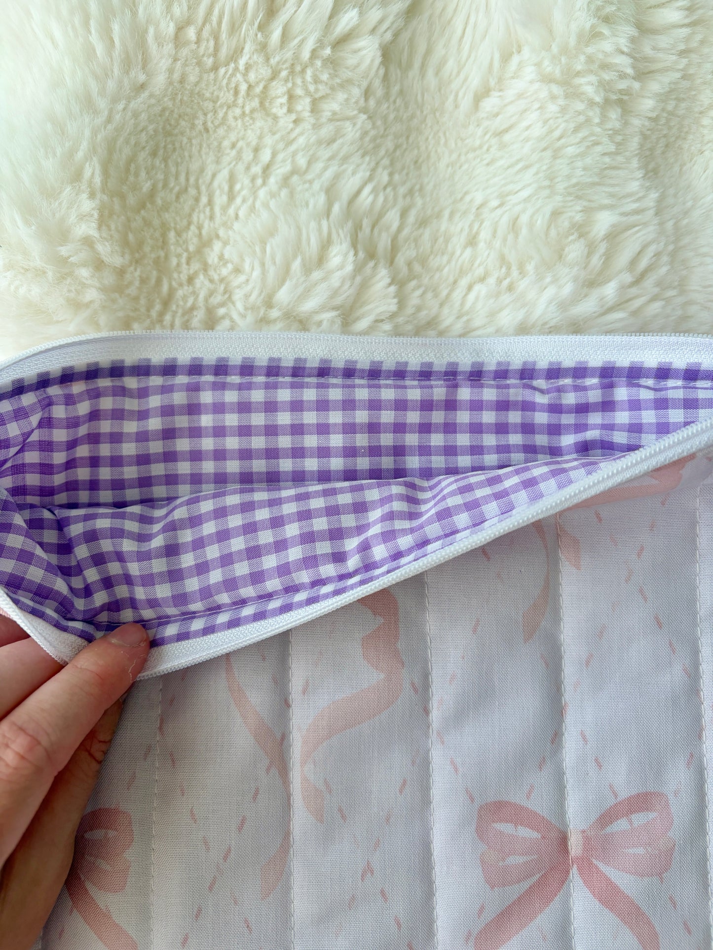 Large Pink Bow Laptop & Tablet Sleeve - Purple Gingham