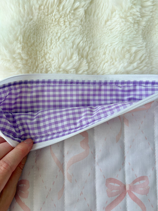 Large Pink Bow Laptop & Tablet Sleeve - Purple Gingham