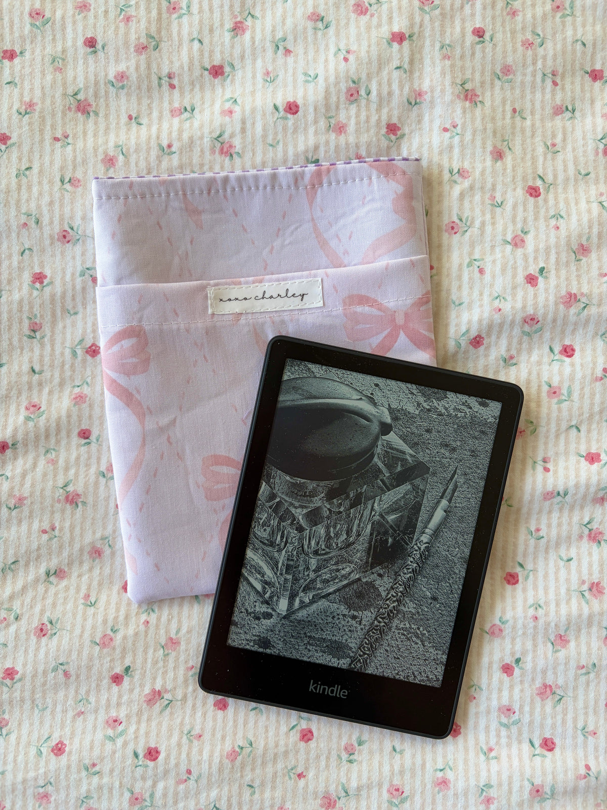 Large Pink Bow E-Reader/Book Sleeve - Purple Gingham