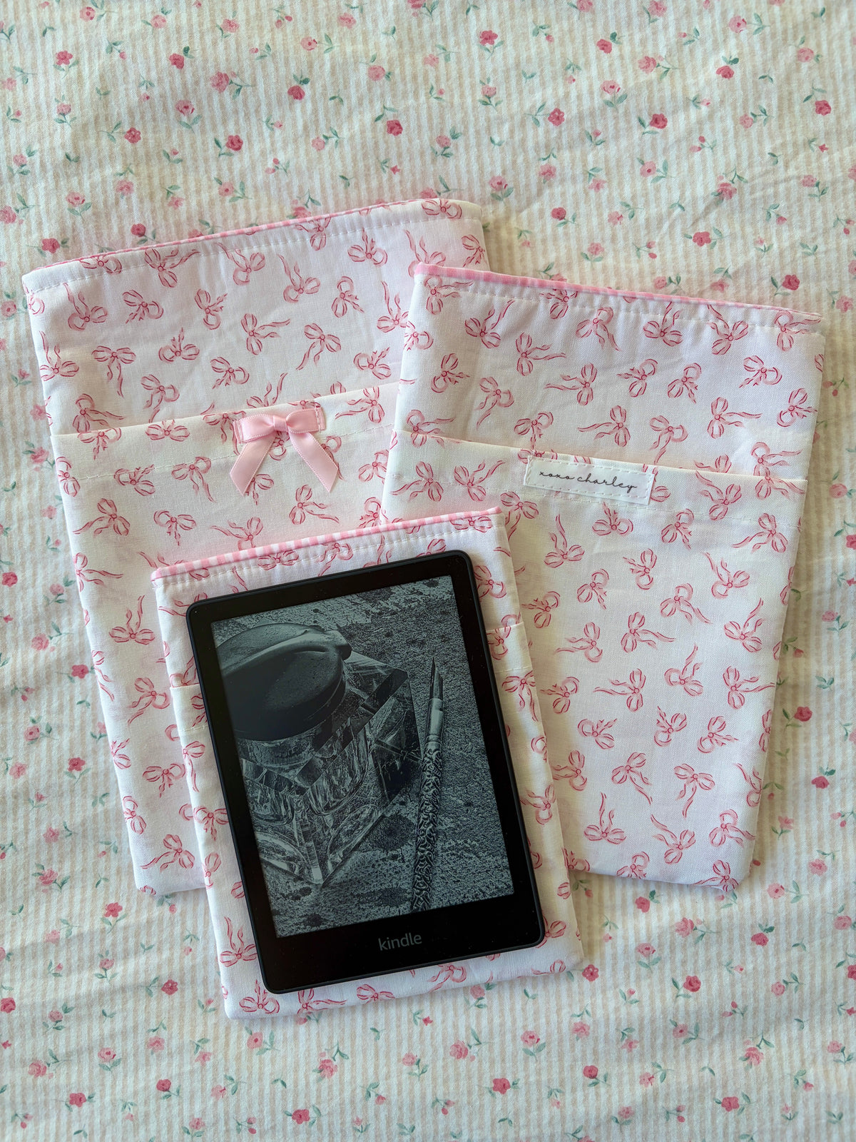 Mini Pink Bows E-Reader/Book Sleeve - Pink Gingham