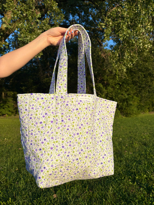 Purple Floral Large Tote Bag